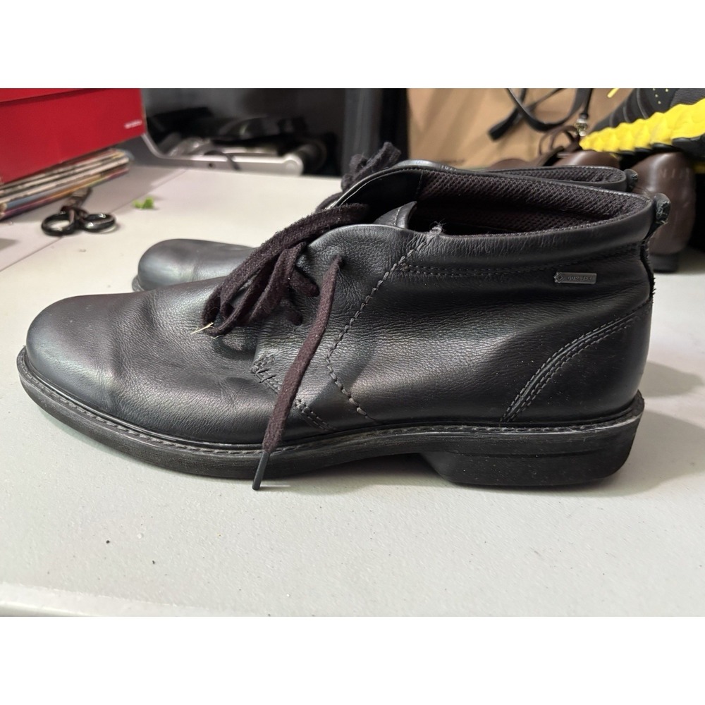 ECCO Turn GoreTex Chukka Boots Mens 12.5 EU 47 Black Leather Lace Up Waterproof